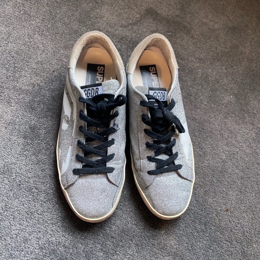 Silver sparkle golden goose size 38